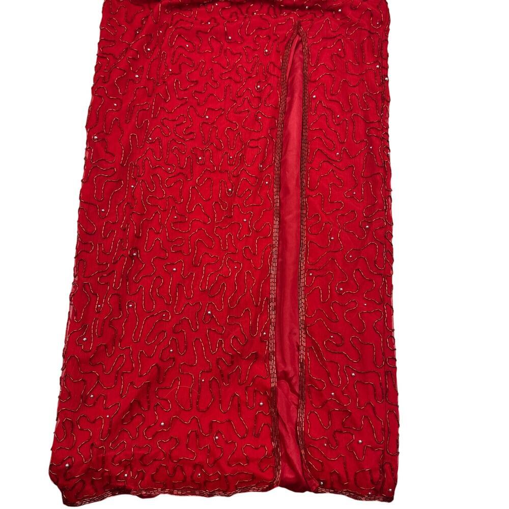 Pappel Boutique Evening Vintage Silk Long Formal Beaded Gown Women's Size 6 - Picture 3 of 11